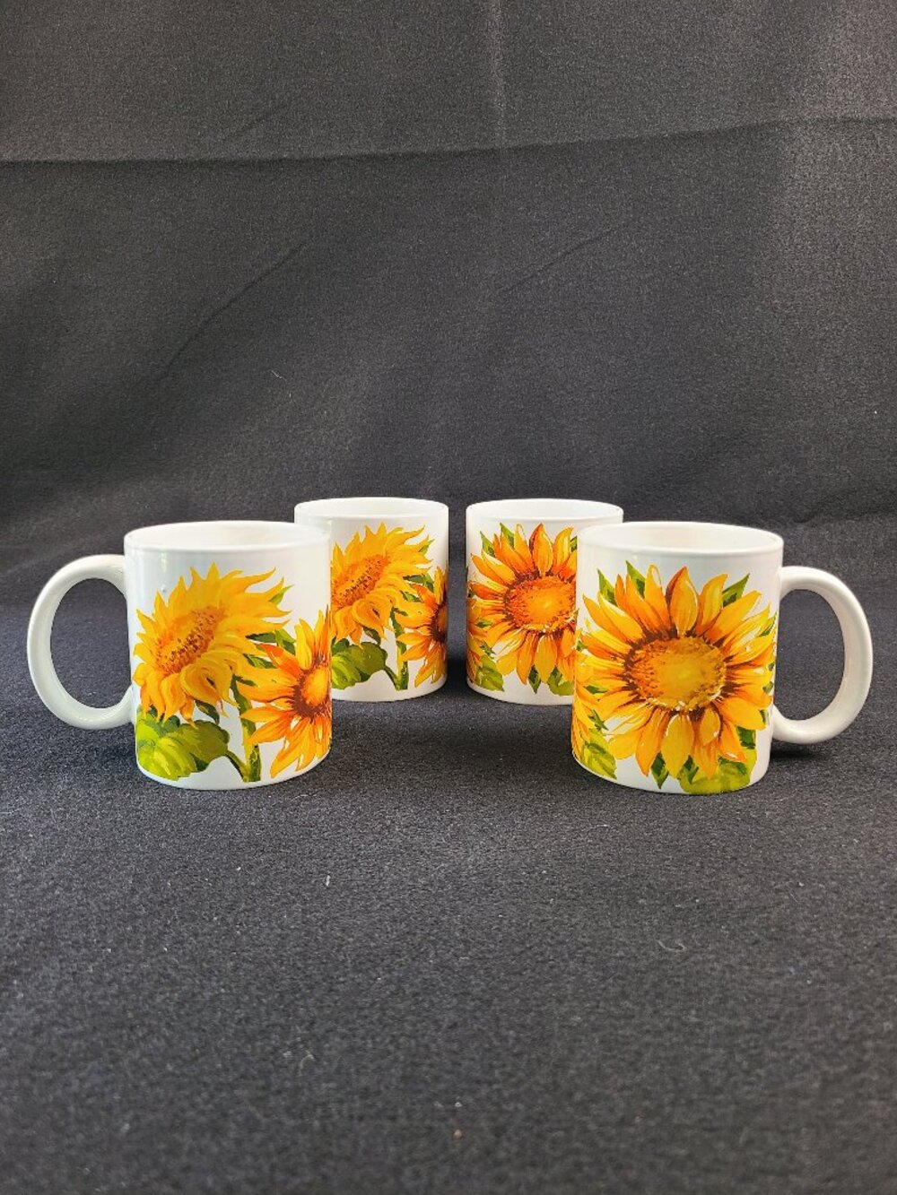 Royal Norfolk Sunflower Mugs Set of 4 Casual Cozy Floral Summer EUC READ